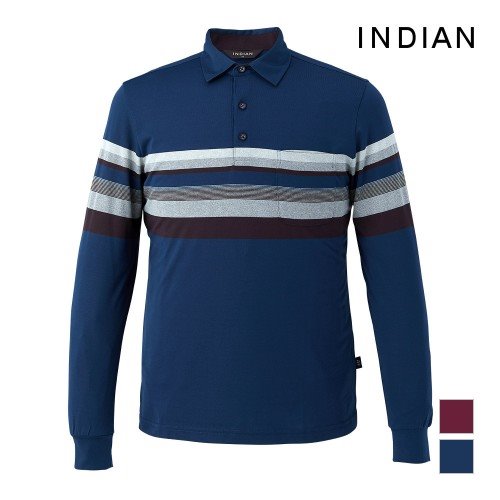 [INDIAN] 한기장 스트라이프 패턴 에리형 티셔츠_MITALWF8421