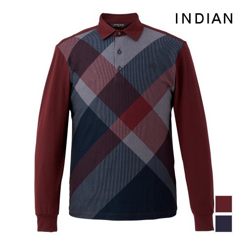 [INDIAN] 기하학 패턴 네이비레드 콤보 에리형 티셔츠_MITALWF8501