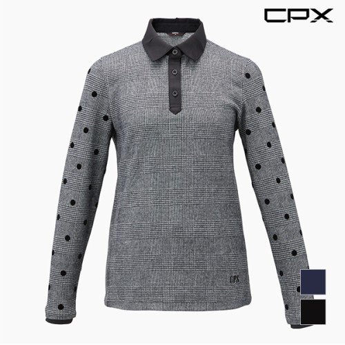 [CPX] 여성 소매 도트 디테일 체크 티셔츠_MGWALVF8201