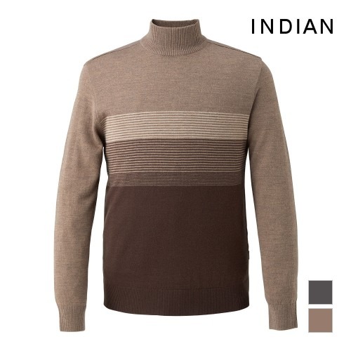 [INDIAN] 한기장패턴 가슴배색 하프터틀 니트 티셔츠_MITBHWF8511